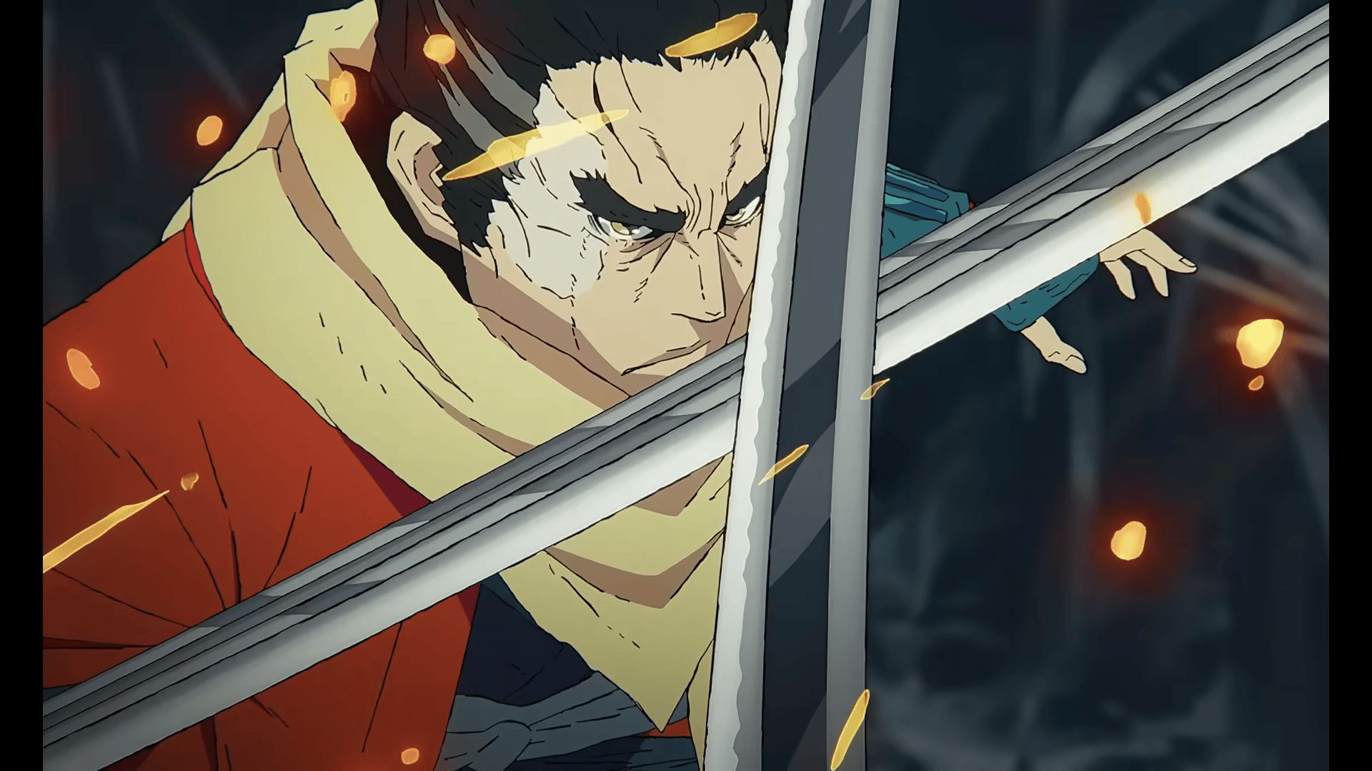 Wolf, the one-armed shinobi, locking blades in a dark forest, from the first trailer
